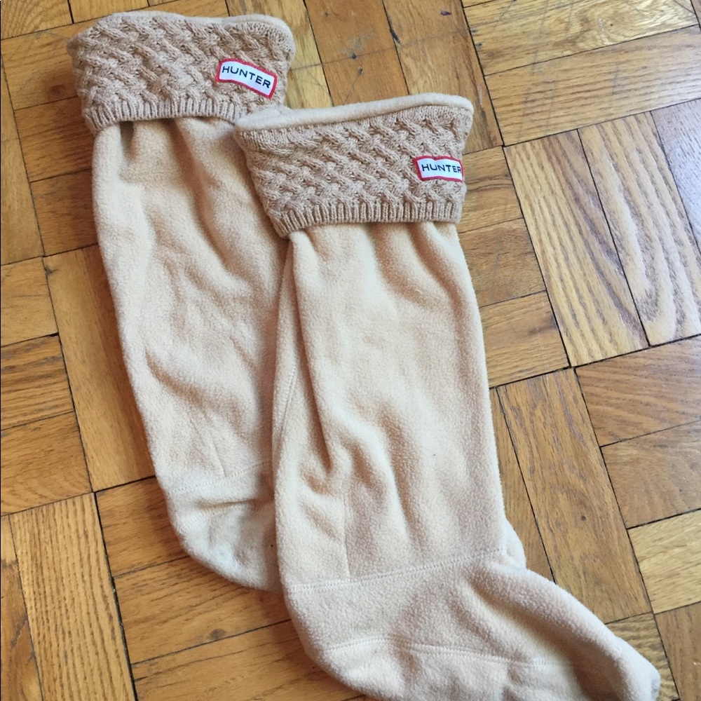 Hunter rainboots cable knit socks 9 tan cream tall